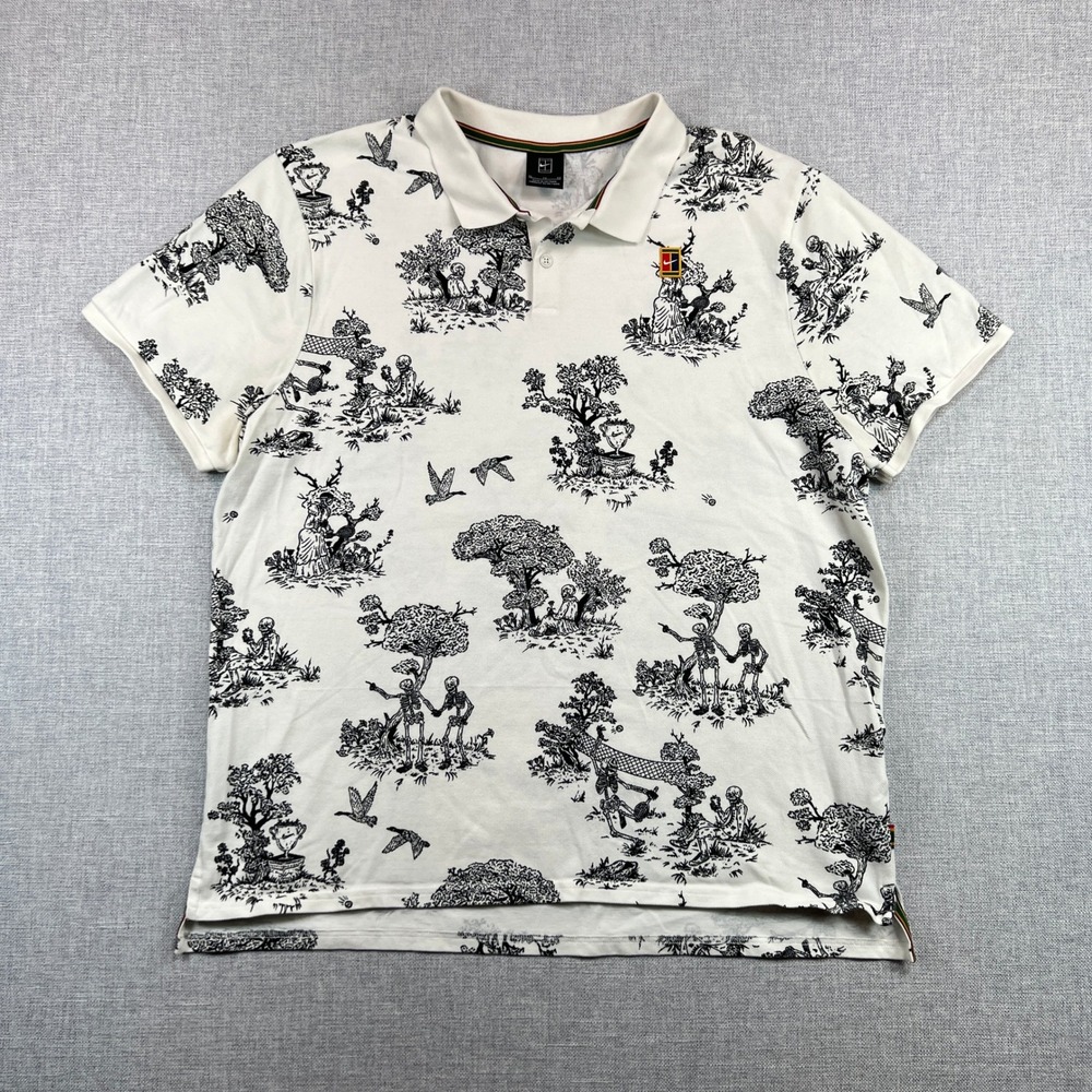 Nike Court x Agassi Tennis Polo Shirt Toile Print‎ Mens XL White Skeleton Luxury